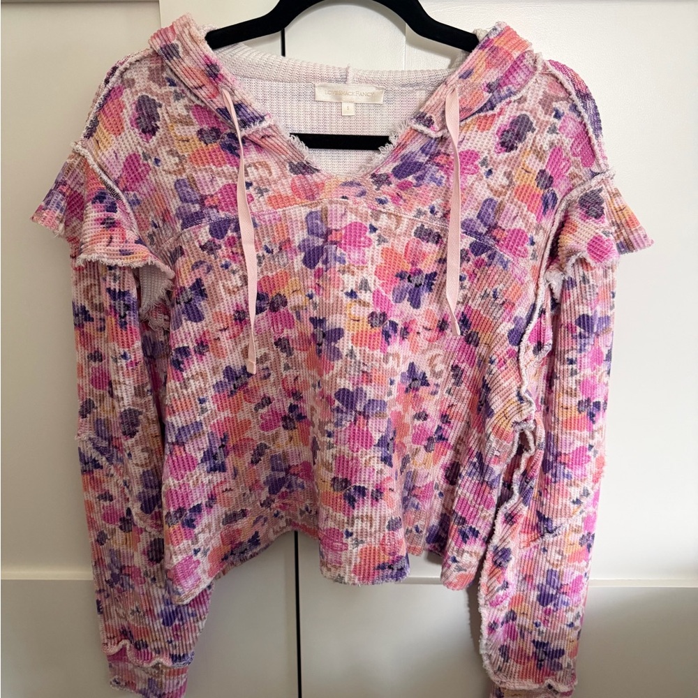 LoveShackFancy Floral Hoodie in Pink and Purple